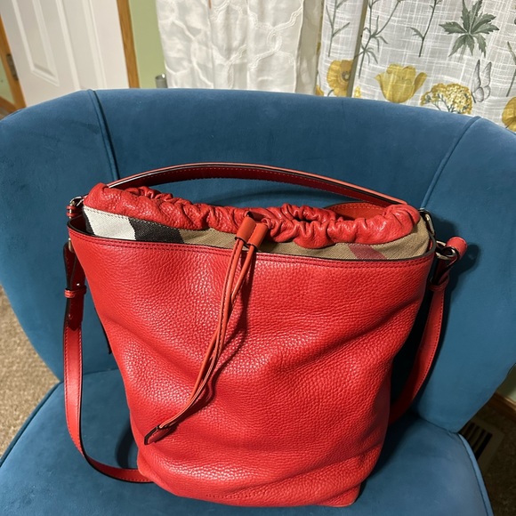 Burberry Ashby Red Soft Pebbled Leather Tote Bag - Picture 14 of 16